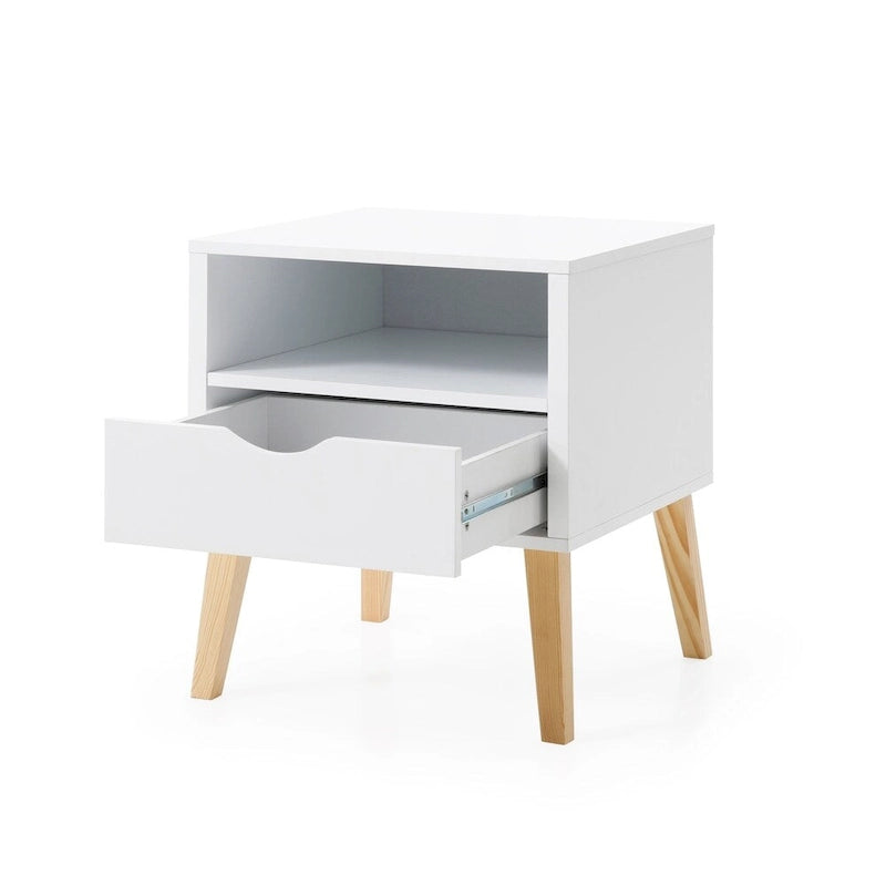 Table de chevet Jeff Mid-Century Modern en bois blanc