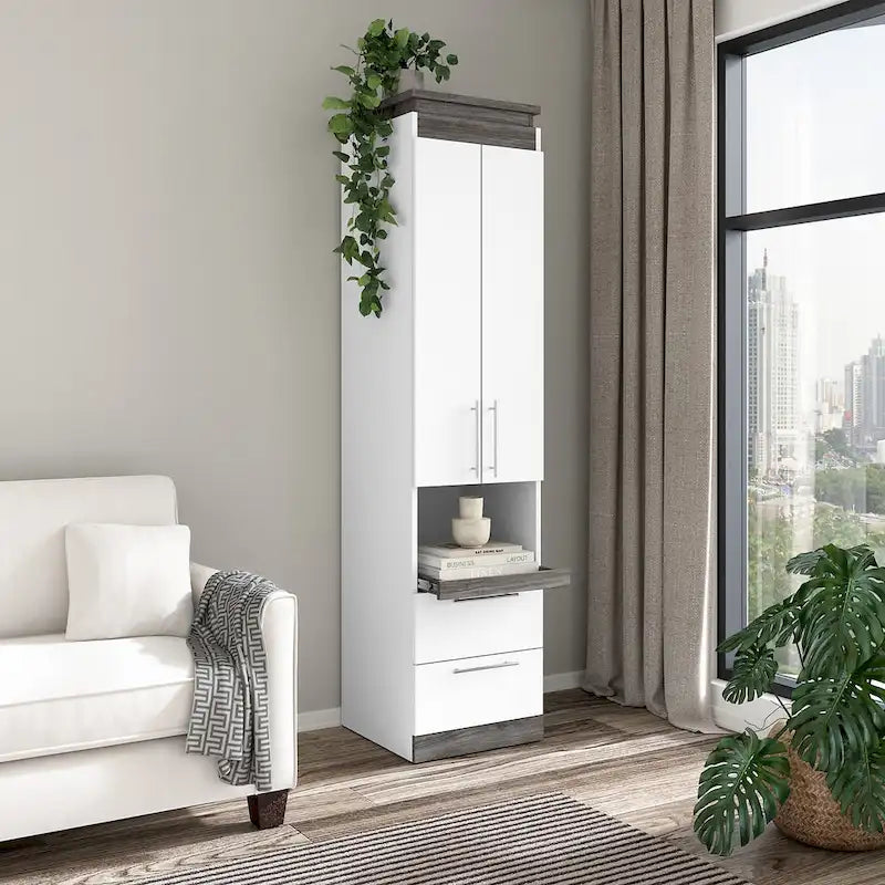  Narrow Storage Cabinet with Drawers and Pull-Out Shelf by Bestar