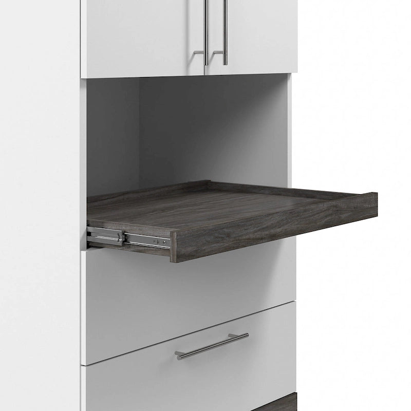 Meuble de rangement étroit avec tiroirs et tablette coulissante