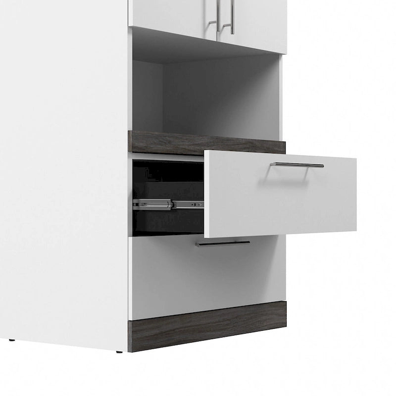 Meuble de rangement étroit avec tiroirs et tablette coulissante