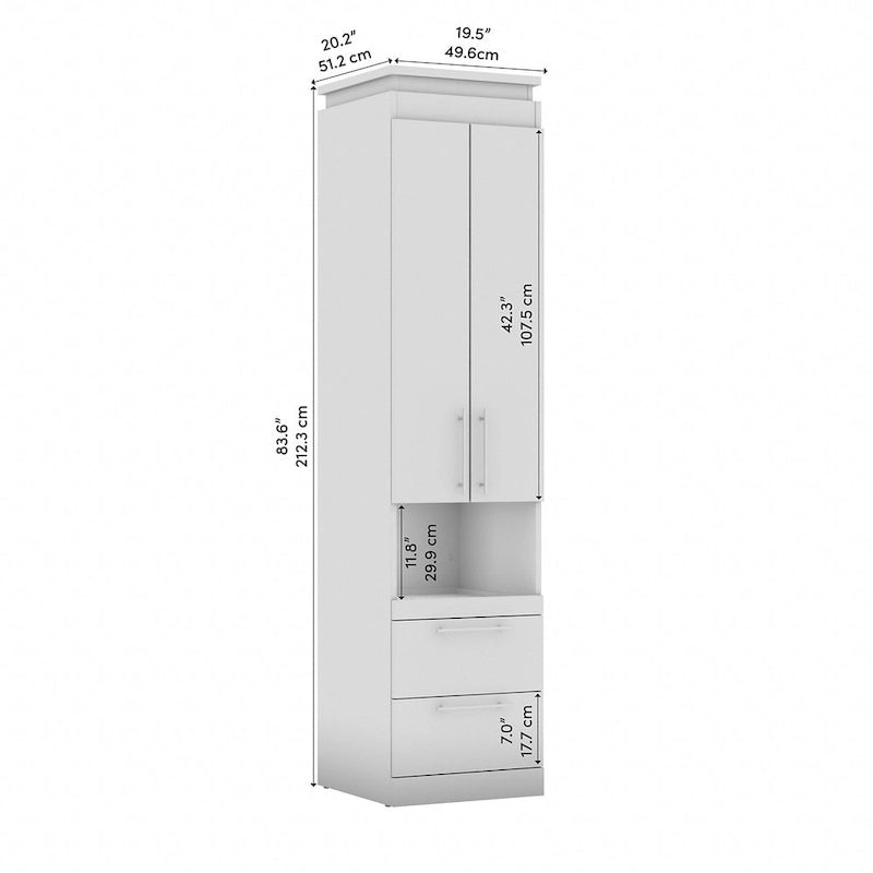 Meuble de rangement étroit avec tiroirs et tablette coulissante