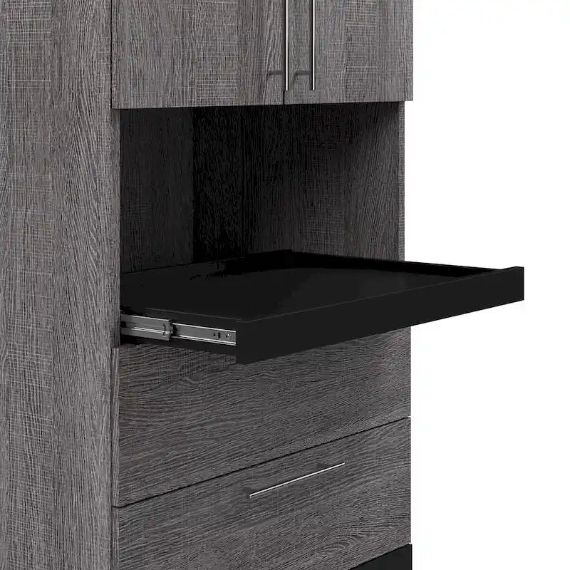 Meuble de rangement étroit avec tiroirs et tablette coulissante