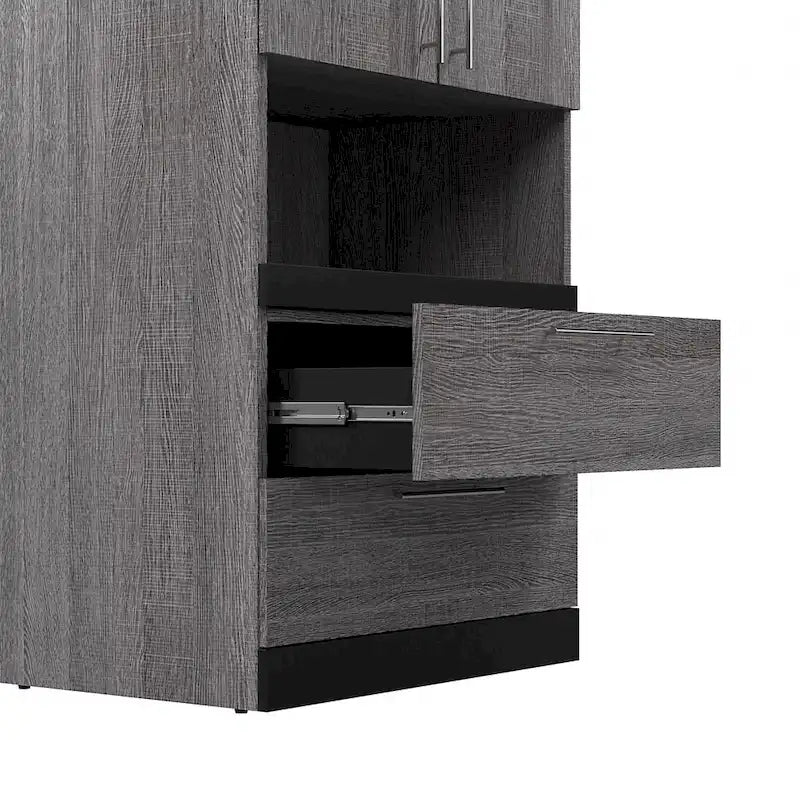 Meuble de rangement étroit avec tiroirs et tablette coulissante