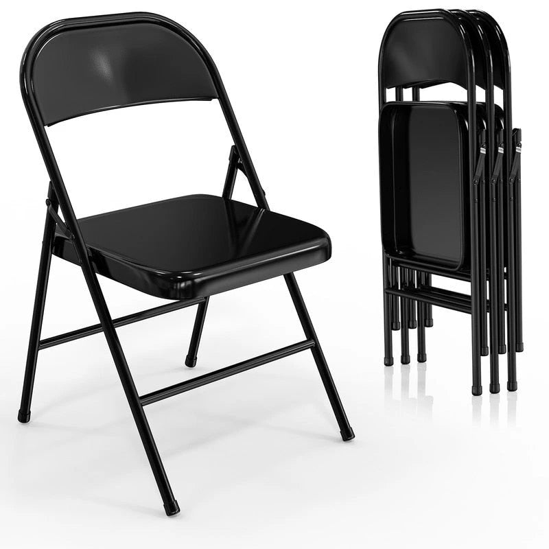 Lot de 4 chaises pliantes empilables portables en acier inoxydable, capacité 158 kg