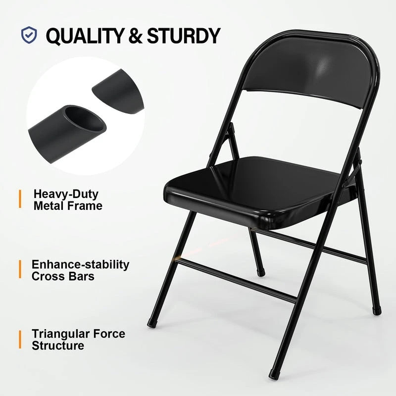 Lot de 4 chaises pliantes empilables portables en acier inoxydable, capacité 158 kg