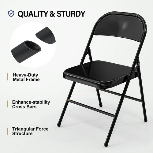 Lot de 4 chaises pliantes empilables portables en acier inoxydable, capacité 158 kg