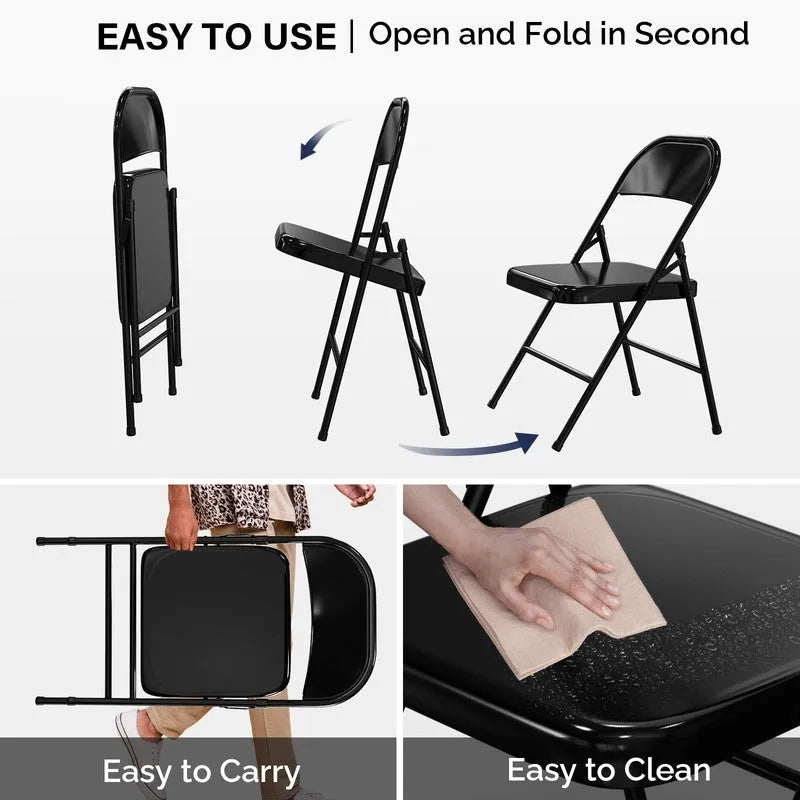 Lot de 4 chaises pliantes empilables portables en acier inoxydable, capacité 158 kg