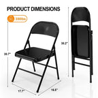 Lot de 4 chaises pliantes empilables portables en acier inoxydable, capacité 158 kg