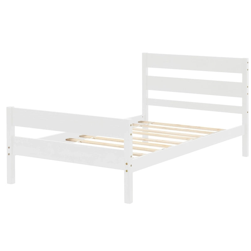 Lit en bois avec tête et pied de lit, taille jumeau