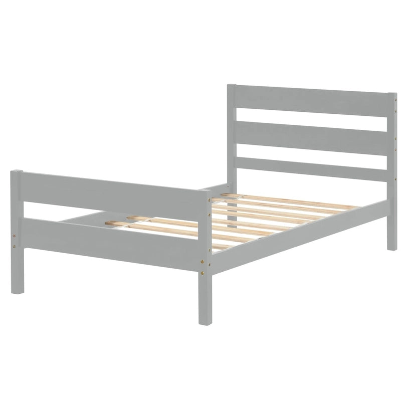 Lit en bois avec tête et pied de lit, taille jumeau