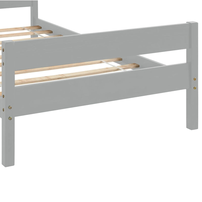 Lit en bois avec tête et pied de lit, taille jumeau