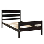 Lit en bois avec tête et pied de lit, taille jumeau