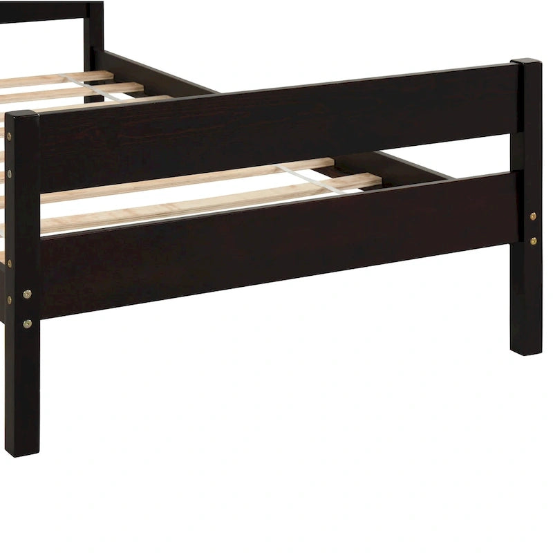 Lit en bois avec tête et pied de lit, taille jumeau