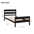 Lit en bois avec tête et pied de lit, taille jumeau