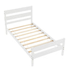 Lit en bois avec tête et pied de lit, taille jumeau