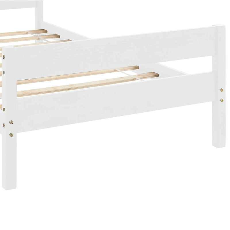 Lit en bois avec tête et pied de lit, taille jumeau