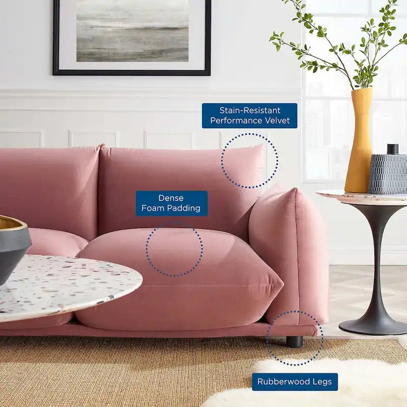 Canapé surdimensionné en velours de performance avec revêtement anti-taches