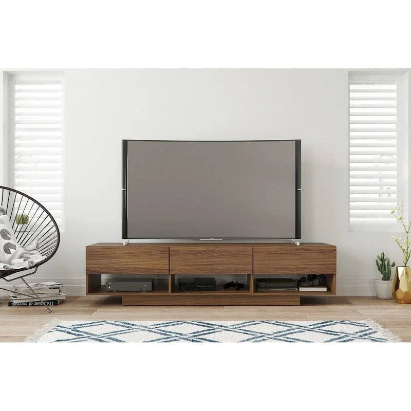 Meuble TV rustique de 183 cm avec 3 tiroirs et rangements ouverts