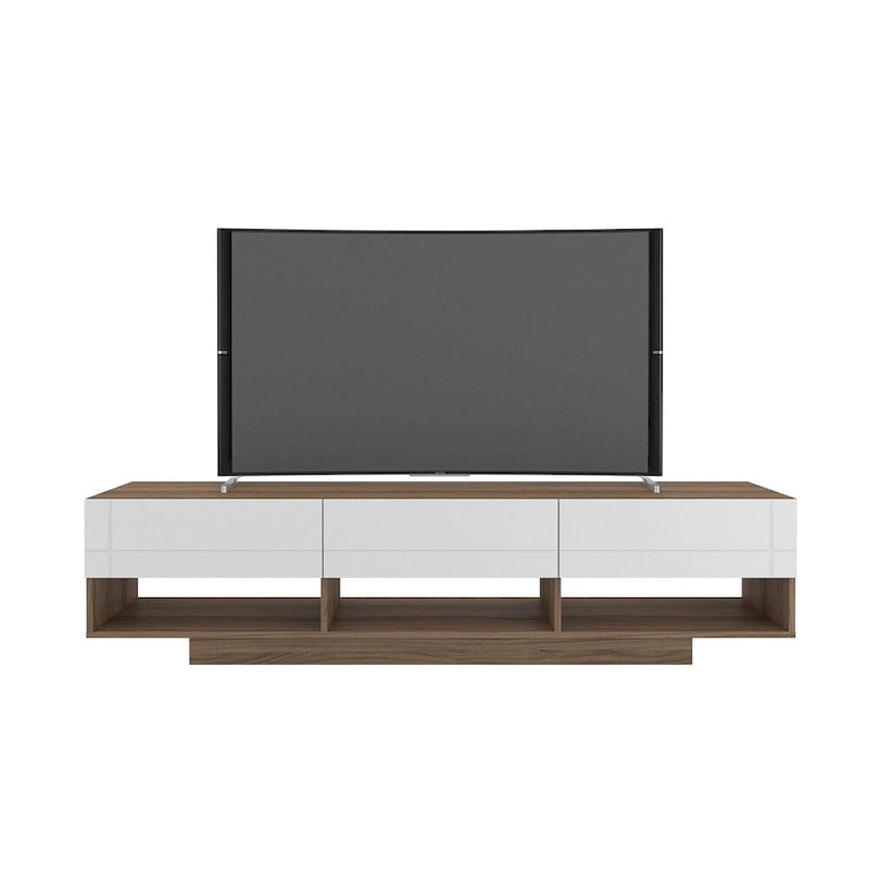 Meuble TV rustique de 183 cm avec 3 tiroirs et rangements ouverts