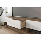 Meuble TV rustique de 183 cm avec 3 tiroirs et rangements ouverts