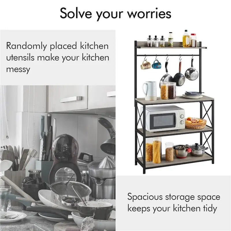 Étagère de cuisine à 4 niveaux avec support micro-ondes et étagères de rangement