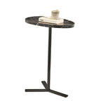 Table d'appoint ovale en forme de larme avec bord surélevé et piétement en métal en Y