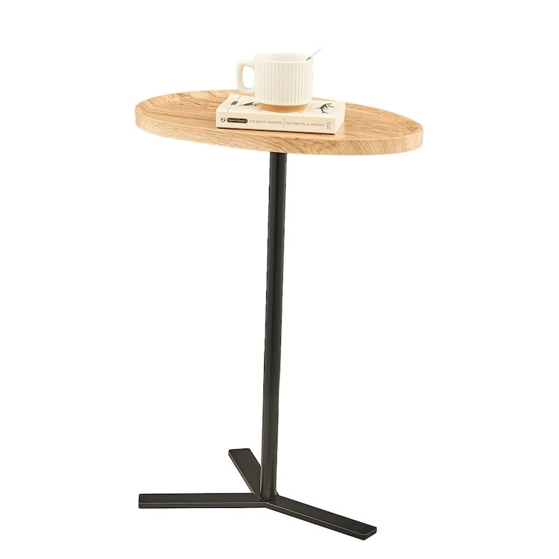 Table d'appoint ovale en forme de larme avec bord surélevé et piétement en métal en Y