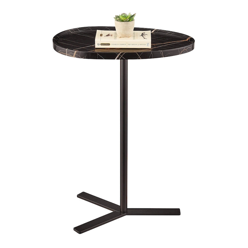 Table d'appoint ovale en forme de larme avec bord surélevé et piétement en métal en Y