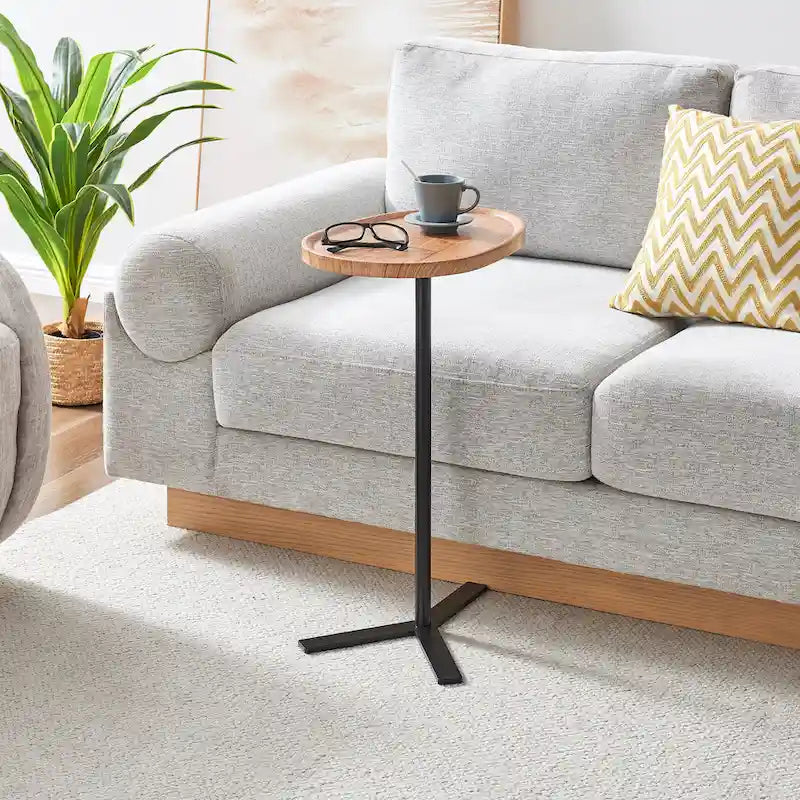 Table d'appoint ovale en forme de larme avec bord surélevé et piétement en métal en Y