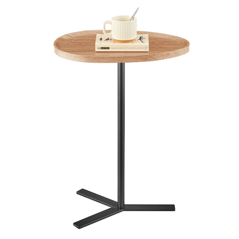 Table d'appoint ovale en forme de larme avec bord surélevé et piétement en métal en Y