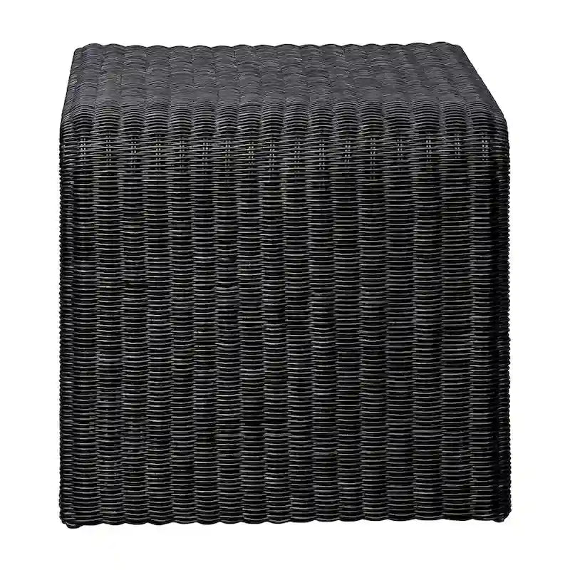 Table d'appoint carrée en rotin tressé noir Woods