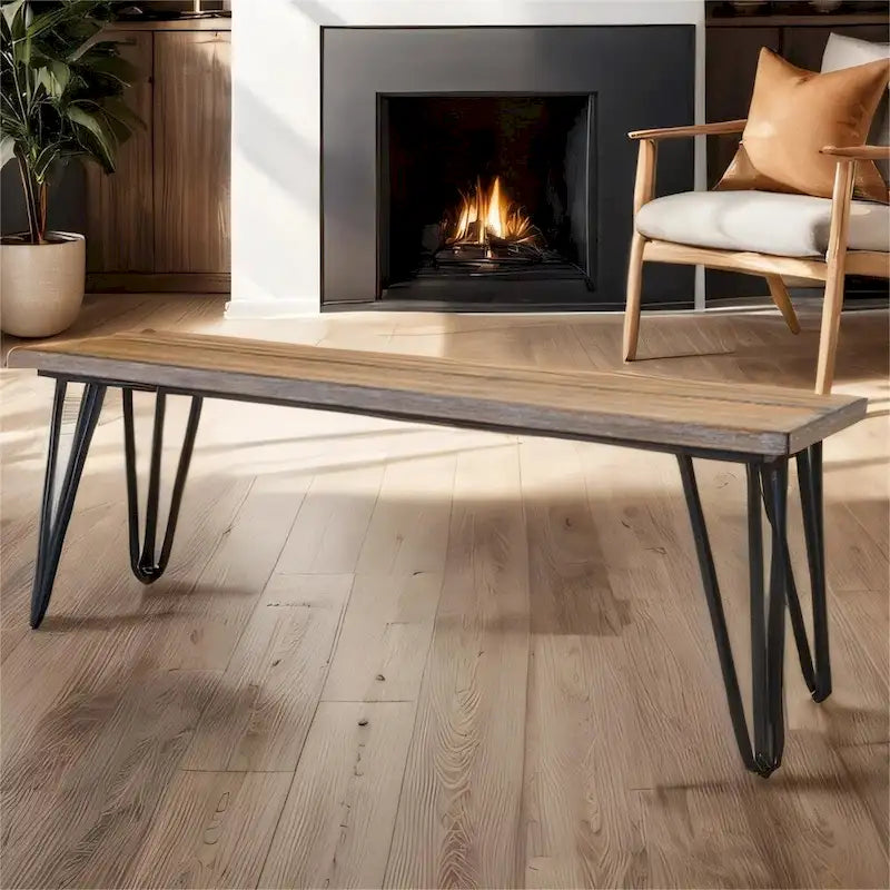 Wood Dining Bench with Metal Frame