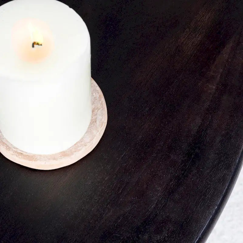 Table basse sur pied ronde en bois massif - Moderne du milieu du siècle, 34" de diamètre