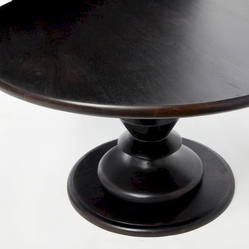Table basse sur pied ronde en bois massif - Moderne du milieu du siècle, 34" de diamètre