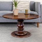 Table basse sur pied ronde en bois massif - Moderne du milieu du siècle, 34" de diamètre