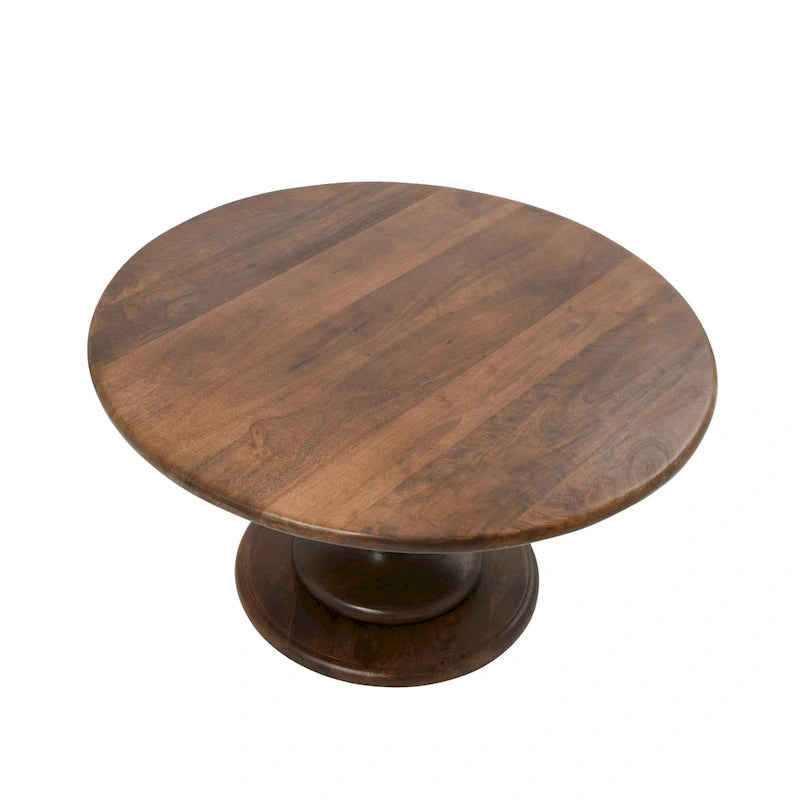 Table basse sur pied ronde en bois massif - Moderne du milieu du siècle, 34" de diamètre