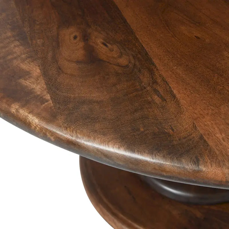 Table basse sur pied ronde en bois massif - Moderne du milieu du siècle, 34" de diamètre