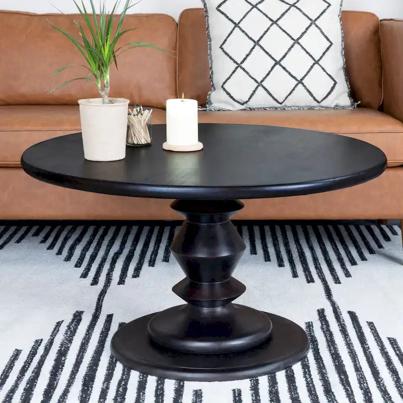 Table basse sur pied ronde en bois massif - Moderne du milieu du siècle, 34" de diamètre