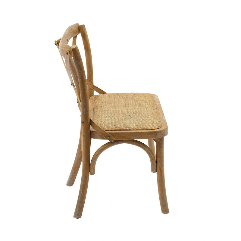 Banc de salle à manger avec dossier croisé en rotin courbé brun antique - Entièrement assemblé