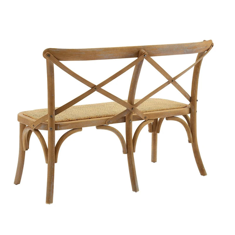 Banc de salle à manger avec dossier croisé en rotin courbé brun antique - Entièrement assemblé