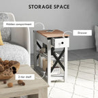 Table d'appoint à 1 tiroir avec 2 ports USB, 1 prise et étagères