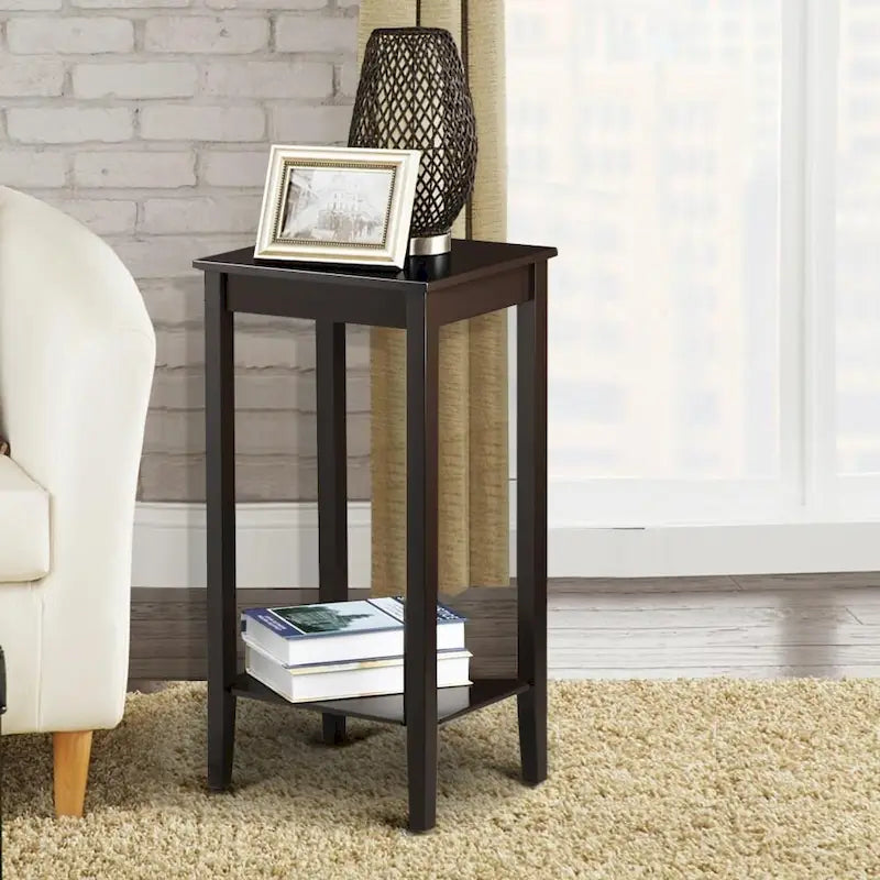 Table de chevet haute en bois avec étagère inférieure - Design rétro minimaliste