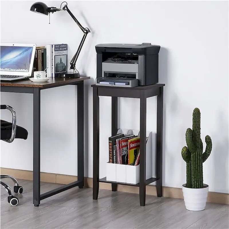 Table de chevet haute en bois avec étagère inférieure - Design rétro minimaliste