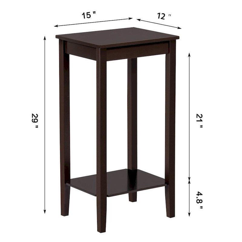 Table de chevet haute en bois avec étagère inférieure - Design rétro minimaliste