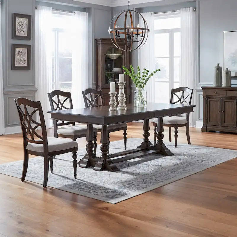 Table à tréteaux de salle à manger avec chaises - Cerisier satiné, Configurations multiples