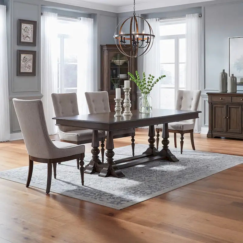 Table à tréteaux de salle à manger avec chaises - Cerisier satiné, Configurations multiples