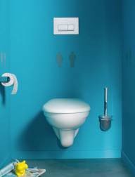 Decoration toilette peinture murale bleu pochoir signaletique wc5