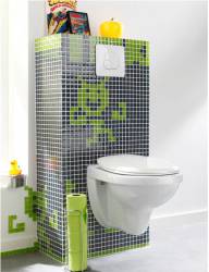 Decoration toilette wc cuvette suspendue bloc chasse eau carrelage noir et vert5